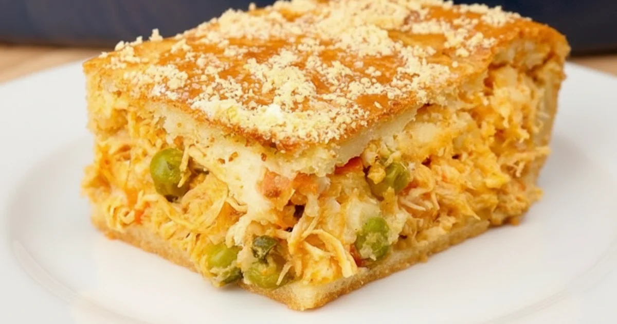 Torta de frango cremosa de liquidificador fácil de fazer