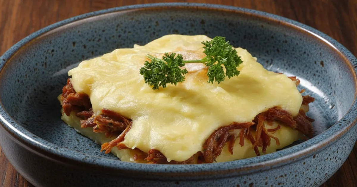 Escondidinho de carne seca com purê bem cremoso