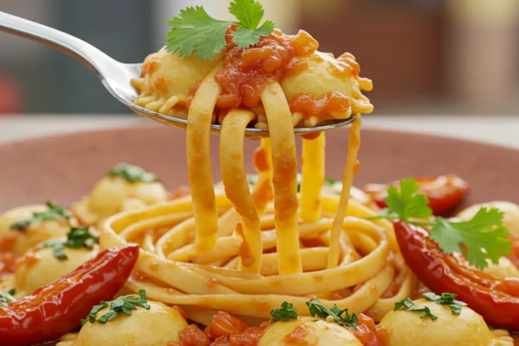 Macarronada caseira com molho de tomate sabor brasileiro caseiro